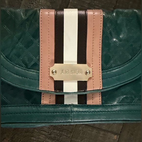 L.A.M.B Gwen Stefani Rock Steady Embossed Leather Clutch | Y2K Designer Vintage